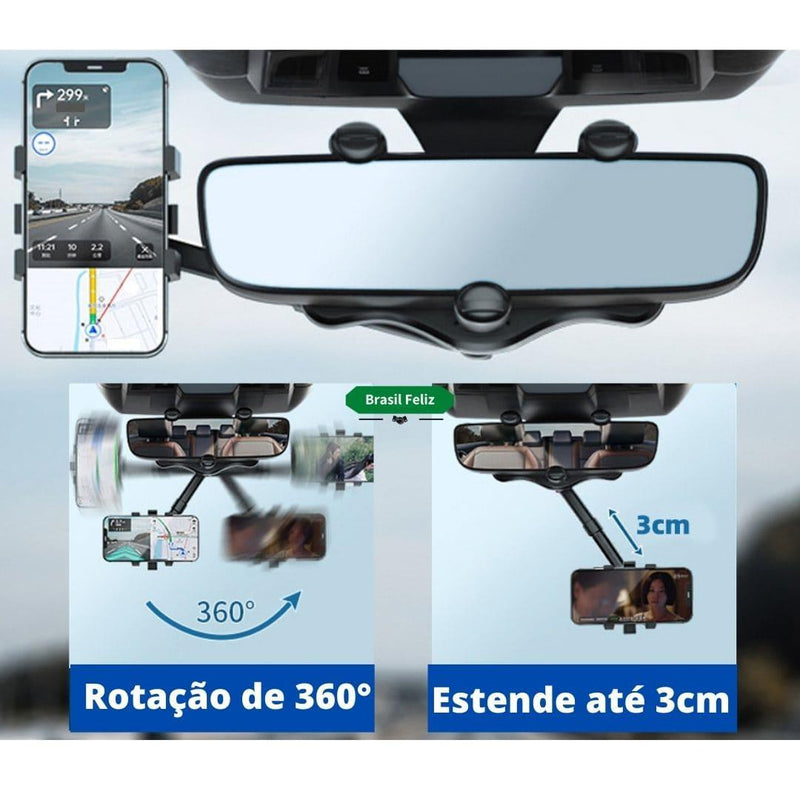 Suporte Para Celular GPS Espelho Retrovisor Carro Multifuncional Giratório 360° - Freitas Store