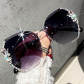 Óculos de Sol Luxo sem Aro com Lente Degradê e Laterais de Strass Diamante - Freitas Store
