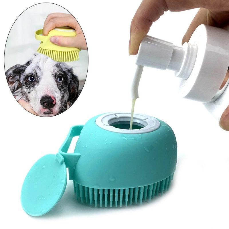 Escova De Silicone Com Porta Shampoo e Creme Para Pets - Freitas Store
