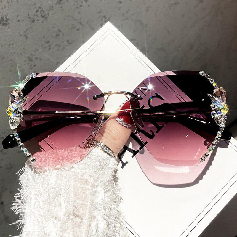 Óculos de Sol Luxo sem Aro com Lente Degradê e Laterais de Strass Diamante - Freitas Store